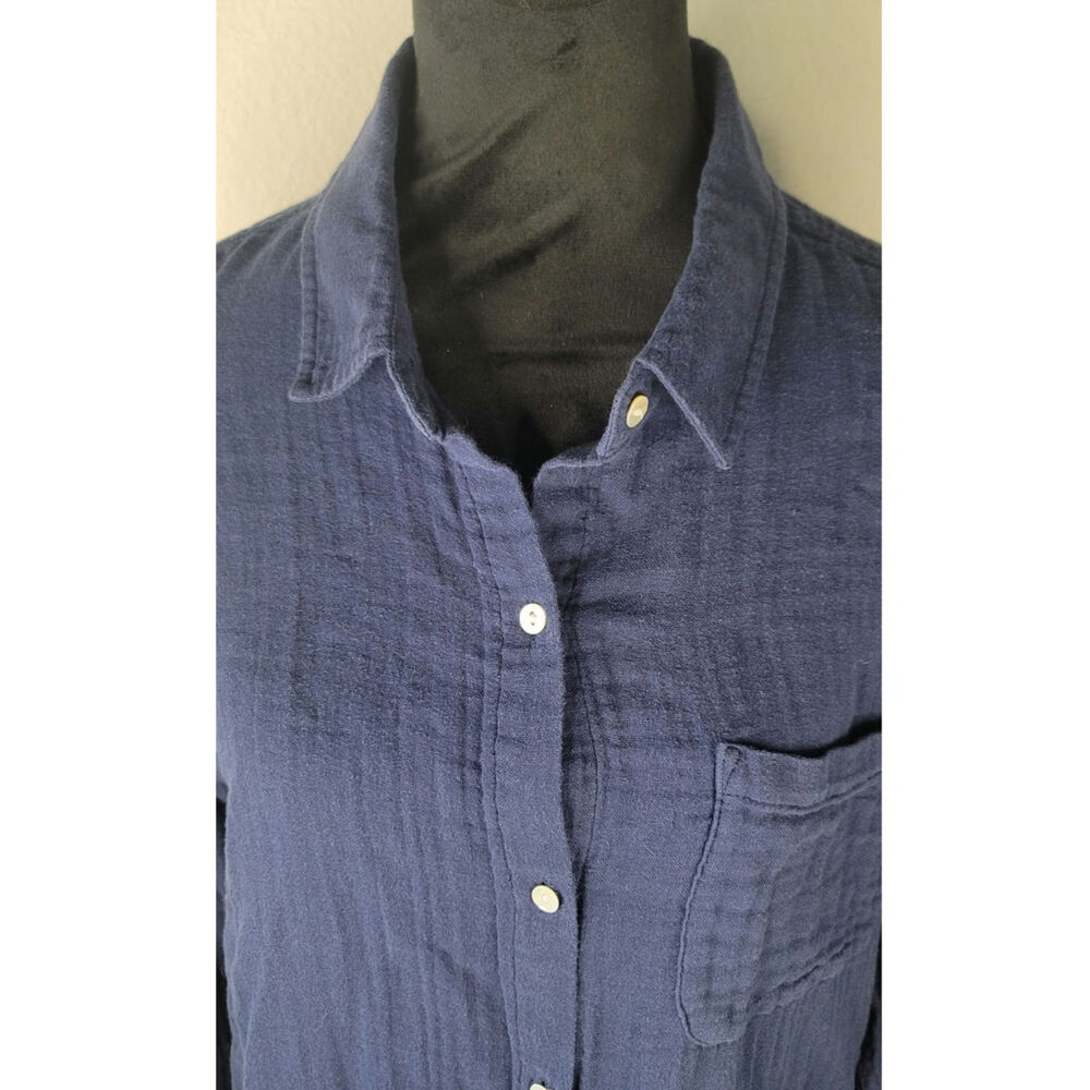 100% Organic Cotton Guazy Long Sleeve Blue Button-down Top Natural Shell Buttons - Picture 4 of 10
